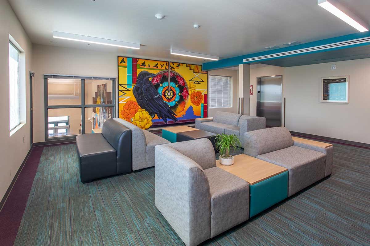 Living room in the Student Housing building at San Juan College.